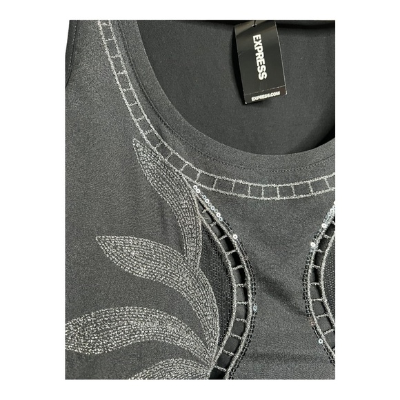 Express Black Silver Metallic Embroidered Embellished Tank Top/Cami Size XS NEW - Picture 6 of 17